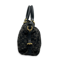 Cabby Shoulder Bag MM Black in Denim, Gold hardware
