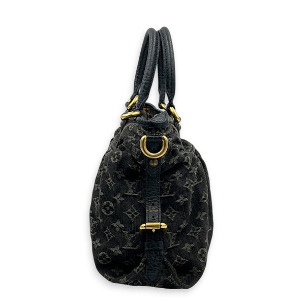 Cabby Shoulder Bag MM Black in Denim, Gold hardware