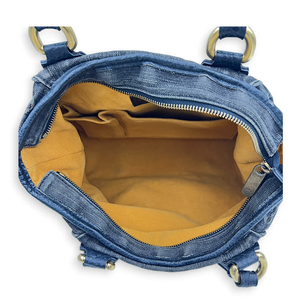 Cabby Shoulder Bag MM Black in Denim, Gold hardware