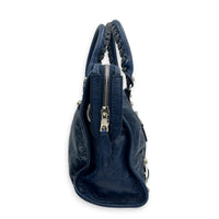 City Top Handle Bag Mini Blue in Distressed Leather, Gold hardware