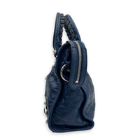 City Top Handle Bag Mini Blue in Distressed Leather, Gold hardware