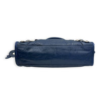 City Top Handle Bag Mini Blue in Distressed Leather, Gold hardware