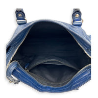 City Top Handle Bag Mini Blue in Distressed Leather, Gold hardware
