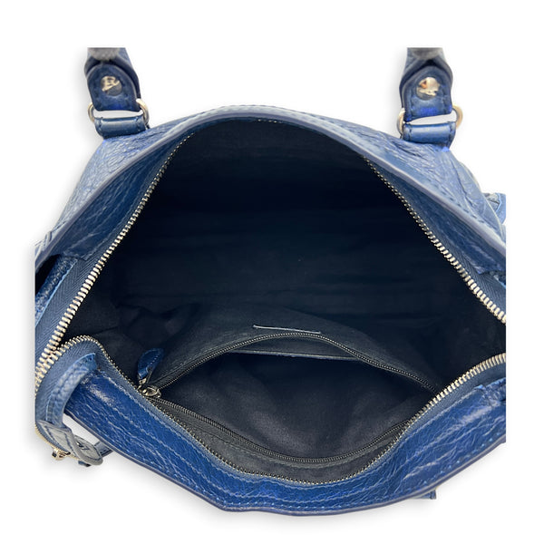 City Top Handle Bag Mini Blue in Distressed Leather, Gold hardware