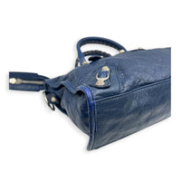 City Top Handle Bag Mini Blue in Distressed Leather, Gold hardware
