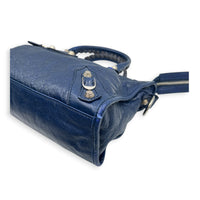 City Top Handle Bag Mini Blue in Distressed Leather, Gold hardware