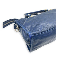City Top Handle Bag Mini Blue in Distressed Leather, Gold hardware