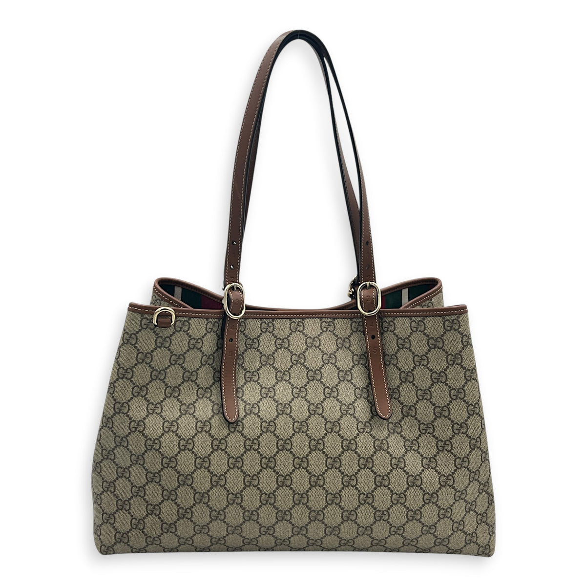 Emblem Tote Bag Beige Ebony in Coated Canvas, Gold hardware