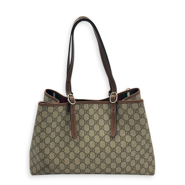 Emblem Tote Bag Beige Ebony in Coated Canvas, Gold hardware