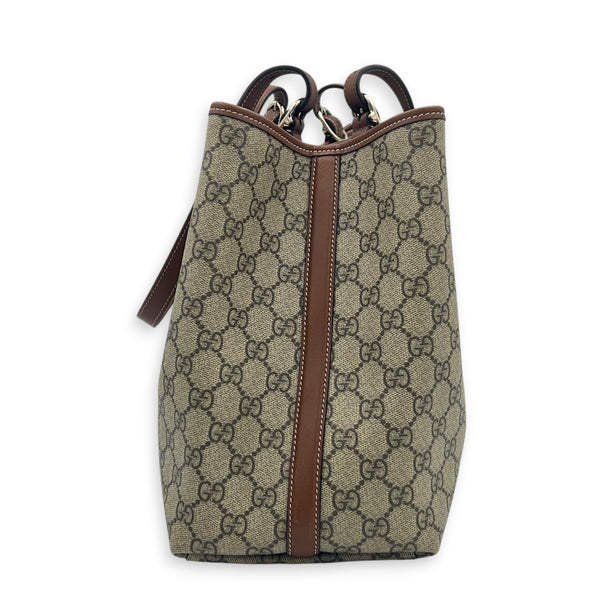 Emblem Tote Bag Beige Ebony in Coated Canvas, Gold hardware