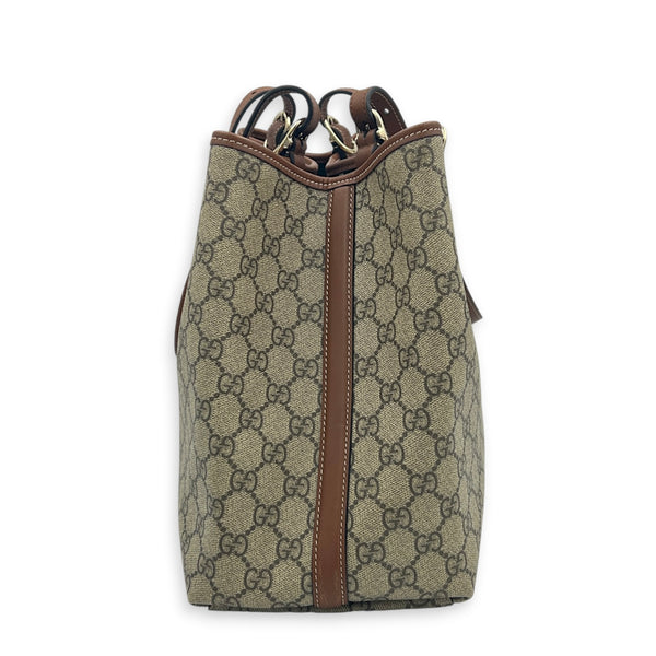Emblem Tote Bag Beige Ebony in Coated Canvas, Gold hardware