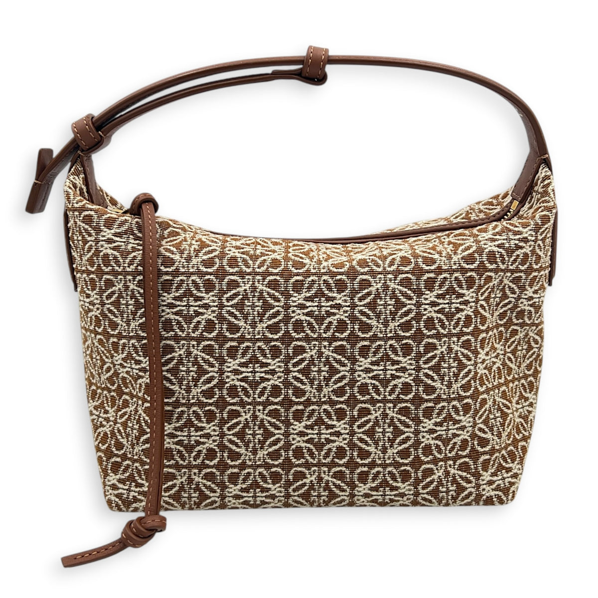 Cubi Brown Shoulder Bag in Jacquard, Gold hardware