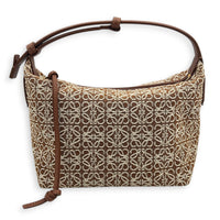 Cubi Brown Shoulder Bag in Jacquard, Gold hardware