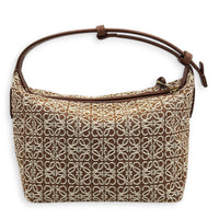 Cubi Brown Shoulder Bag in Jacquard, Gold hardware