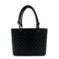 Cambon Large Black Tote Bag in Lambskin, Silver hardware