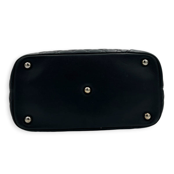 Cambon Large Black Tote Bag in Lambskin, Silver hardware
