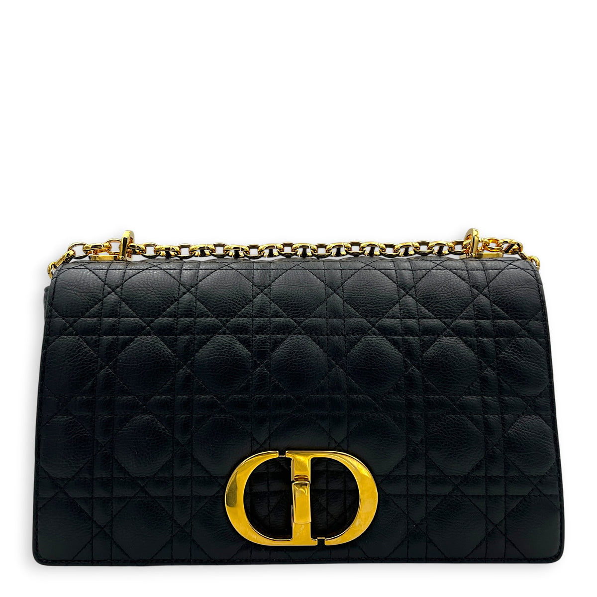Caro Shoulder Bag Large Black in Calfskin, Gold hardware