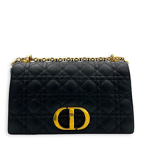 Caro Shoulder Bag Large Black in Calfskin, Gold hardware