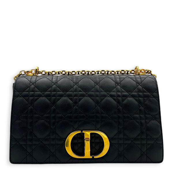 Caro Shoulder Bag Large Black in Calfskin, Gold hardware