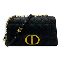 Caro Shoulder Bag Large Black in Calfskin, Gold hardware