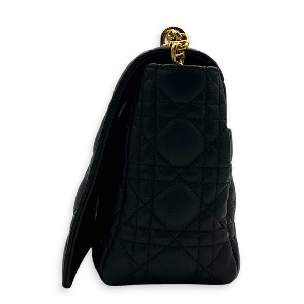 Caro Shoulder Bag Large Black in Calfskin, Gold hardware