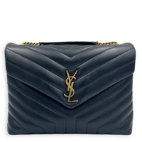 Loulou Medium Black Shoulder Bag in Calfskin, Gold hardware