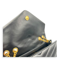 Loulou Medium Black Shoulder Bag in Calfskin, Gold hardware