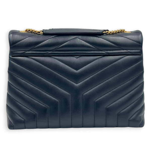 Loulou Medium Black Shoulder Bag in Calfskin, Gold hardware