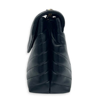 Loulou Medium Black Shoulder Bag in Calfskin, Gold hardware