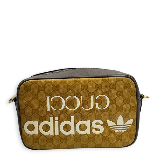 x Adidas Crossbody Bag Brown in Coated Canvas, Gold hardware