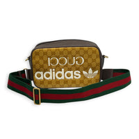 x Adidas Crossbody Bag Brown in Coated Canvas, Gold hardware