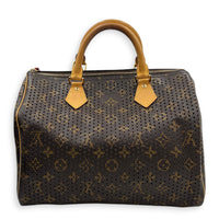 Perforated Speedy 30 Brown Top Handle Bag in Coated Canvas, Gold hardware