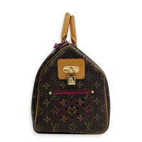 Perforated Speedy 30 Brown Top Handle Bag in Coated Canvas, Gold hardware