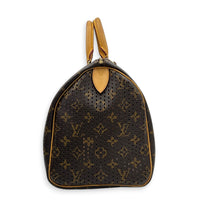 Perforated Speedy 30 Brown Top Handle Bag in Coated Canvas, Gold hardware