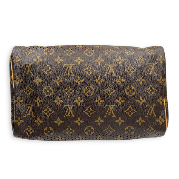 Perforated Speedy 30 Brown Top Handle Bag in Coated Canvas, Gold hardware