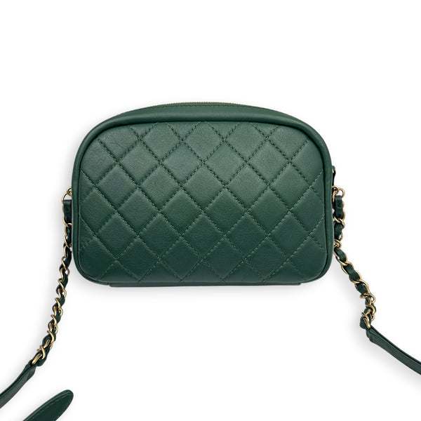Camera Shoulder Bag Green in Lambskin, Gold hardware