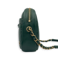 Camera Shoulder Bag Green in Lambskin, Gold hardware