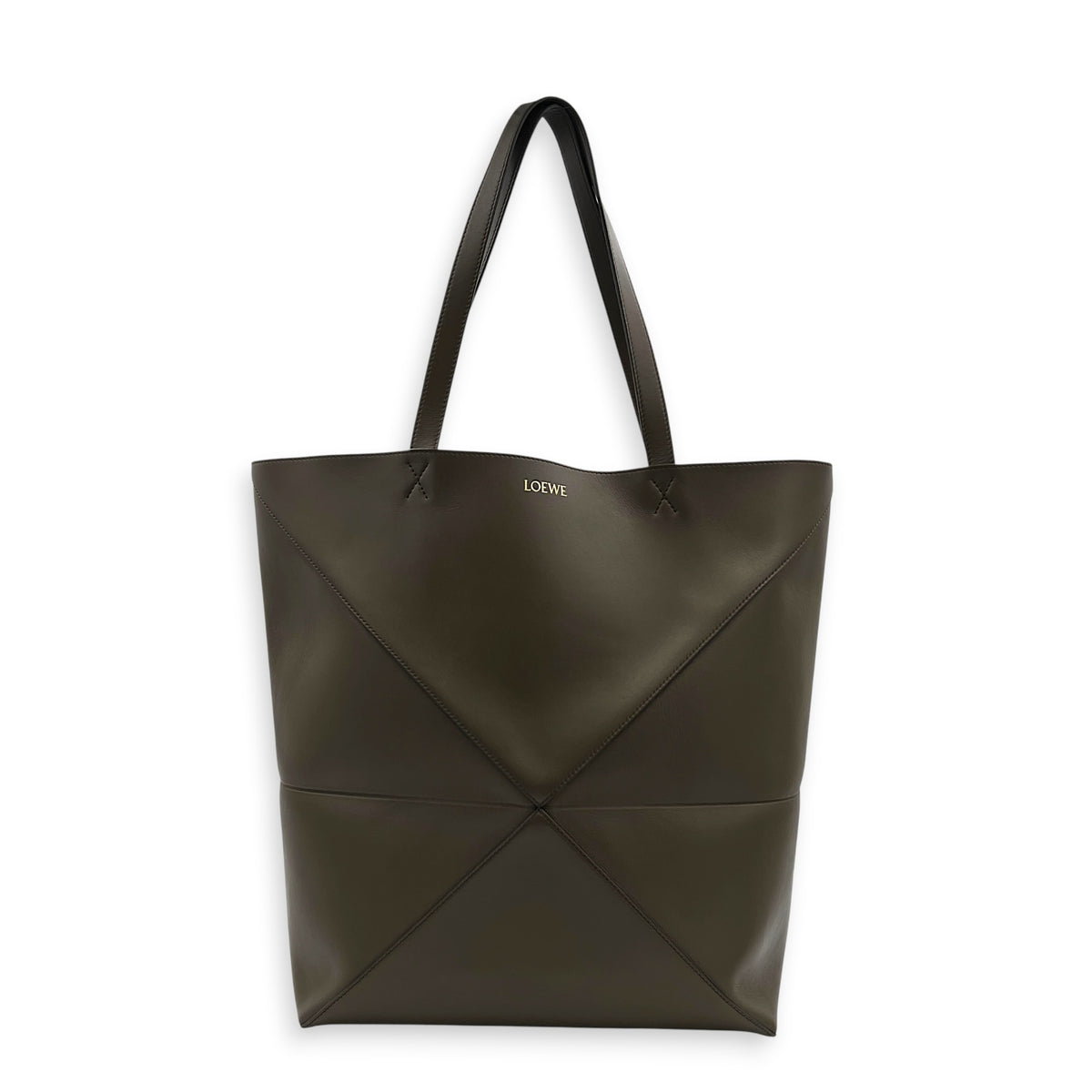 Puzzle Fold Tote Bag Medium Green in Calfskin, Gold hardware