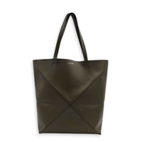 Puzzle Fold Tote Bag Medium Green in Calfskin, Gold hardware
