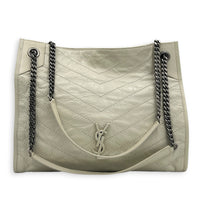 Niki Tote Bag Medium White in Calfskin, Silver hardware
