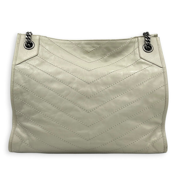 Niki Tote Bag Medium White in Calfskin, Silver hardware
