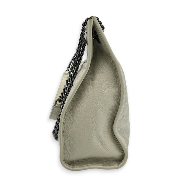 Niki Tote Bag Medium White in Calfskin, Silver hardware