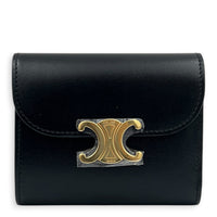 Triomphe Black Wallet in Box Calfskin, Gold hardware