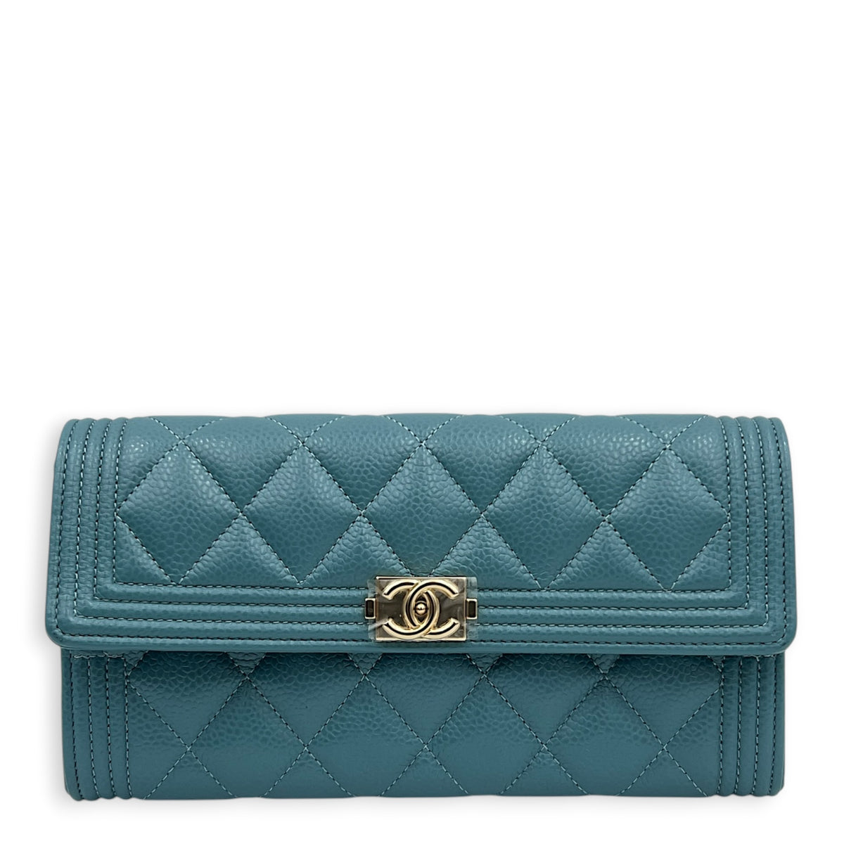 Boy Wallet Blue in Caviar Leather, Light Gold hardware