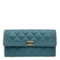 Boy Wallet Blue in Caviar Leather, Light Gold hardware