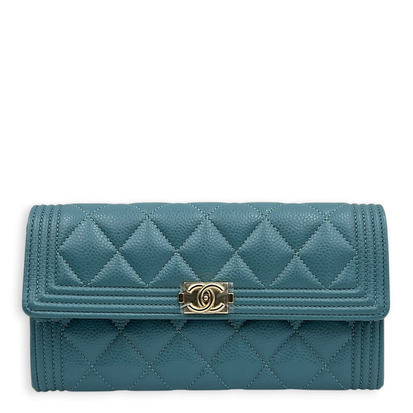 Boy Wallet Blue in Caviar Leather, Light Gold hardware