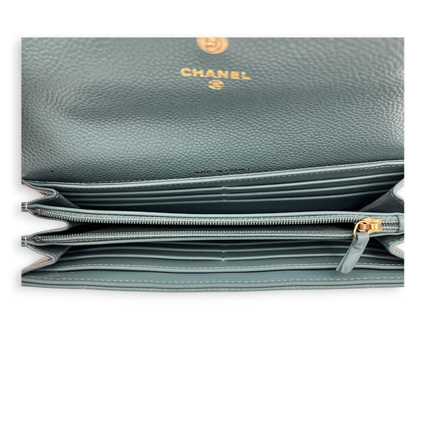 Boy Wallet Blue in Caviar Leather, Light Gold hardware