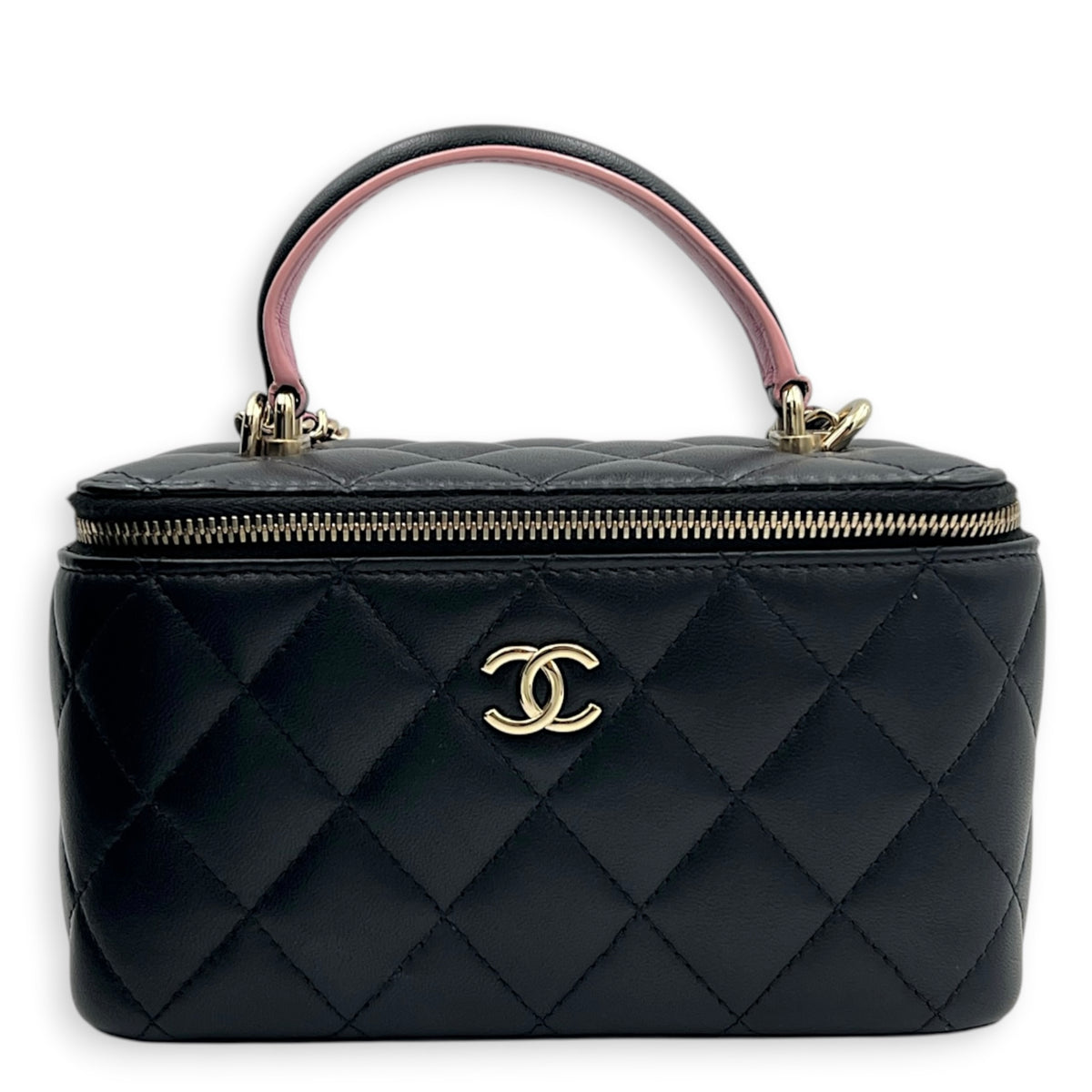 Vanity Black/Pink Top Handle Bag in Lambskin, Gold hardware