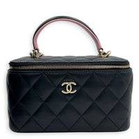 Vanity Black/Pink Top Handle Bag in Lambskin, Gold hardware