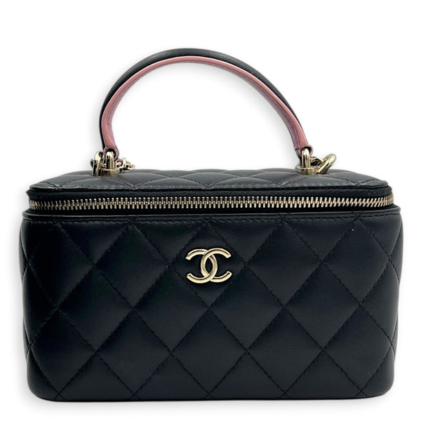 Vanity Black/Pink Top Handle Bag in Lambskin, Gold hardware